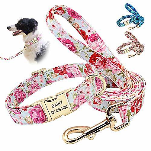 soft floral id dog collars with name plate,beautiful flower print personalized puppy dog collar and 5ft leash set for small medium large dogs
soft floral id dog collars with name plate,beautiful flower print personalized puppy dog collar and 5ft leash set for small medium large dogs