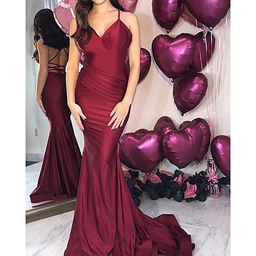 Mermaid / Trumpet Minimalist Sexy Wedding Guest Formal Evening Dress V Neck Sleeveless Sweep / Brush Train Floor Length Stretch Satin with Ruched 2021
Mermaid / Trumpet Minimalist Sexy Wedding Guest Formal Evening Dress V Neck Sleeveless Sweep / Brush Train Floor Length Stretch Satin with Ruched 2021