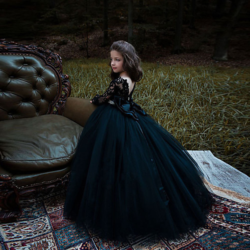 Princess Sweep / Brush Train Flower Girl Dresses Party Lace Long Sleeve Jewel Neck with Bow(s)
Princess Sweep / Brush Train Flower Girl Dresses Party Lace Long Sleeve Jewel Neck with Bow(s)