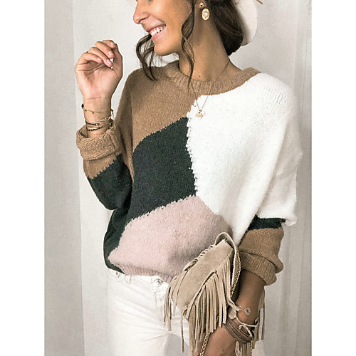 Women's Basic Knitted Color Block Pullover Long Sleeve Sweater Cardigans Crew Neck Round Neck Fall Winter Khaki
Women's Basic Knitted Color Block Pullover Long Sleeve Sweater Cardigans Crew Neck Round Neck Fall Winter Khaki
