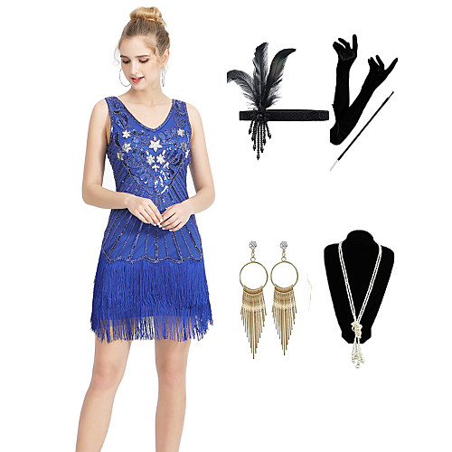 The Great Gatsby 1920s Vintage Vacation Dress Flapper Dress Outfits Masquerade Prom Dress Women's Tassel Fringe Costume Blue Vintage Cosplay Party Prom / Gloves / Headwear / Necklace / Earrings
The Great Gatsby 1920s Vintage Vacation Dress Flapper Dress Outfits Masquerade Prom Dress Women's Tassel Fringe Costume Blue Vintage Cosplay Party Prom / Gloves / Headwear / Necklace / Earrings