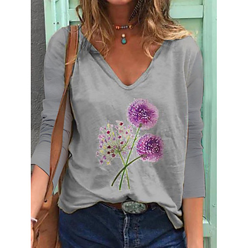 Women's T shirt Floral Flower Long Sleeve Print V Neck Basic Tops Cotton White Blue Yellow
Women's T shirt Floral Flower Long Sleeve Print V Neck Basic Tops Cotton White Blue Yellow