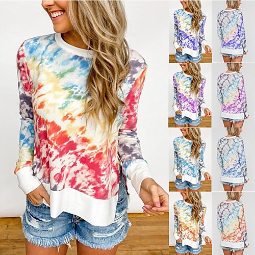 Women's T shirt Tie Dye Long Sleeve Print Round Neck Basic Tops Purple Red Orange
Women's T shirt Tie Dye Long Sleeve Print Round Neck Basic Tops Purple Red Orange