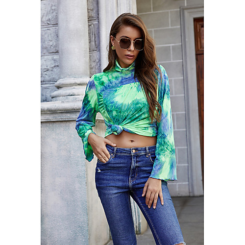 Women's Blouse Shirt Tie Dye Long Sleeve Ruffle High Neck Beach Hawaiian Tops Green
Women's Blouse Shirt Tie Dye Long Sleeve Ruffle High Neck Beach Hawaiian Tops Green