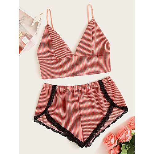 Women's Suits Pajamas Sets Backless Mesh Lace Striped Nylon Casual Strap Top Shorts Deep V Daily Wear Home Hook & Eye / Super Sexy
Women's Suits Pajamas Sets Backless Mesh Lace Striped Nylon Casual Strap Top Shorts Deep V Daily Wear Home Hook & Eye / Super Sexy
