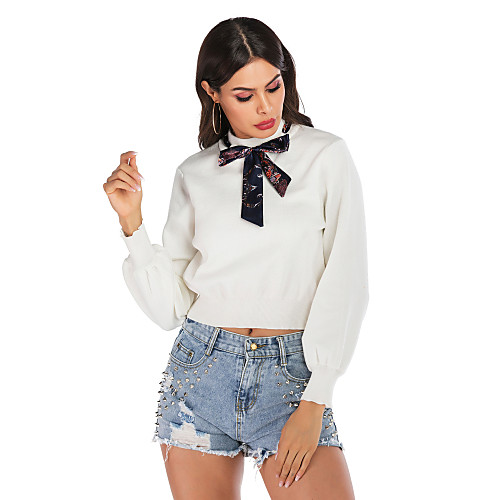 Women's Basic Knitted Solid Color Plain Pullover Long Sleeve Sweater Cardigans Crew Neck Round Neck Fall Winter White
Women's Basic Knitted Solid Color Plain Pullover Long Sleeve Sweater Cardigans Crew Neck Round Neck Fall Winter White