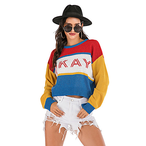 Women's Basic Knitted Color Block Letter Pullover Long Sleeve Sweater Cardigans Crew Neck Round Neck Fall Winter Red
Women's Basic Knitted Color Block Letter Pullover Long Sleeve Sweater Cardigans Crew Neck Round Neck Fall Winter Red
