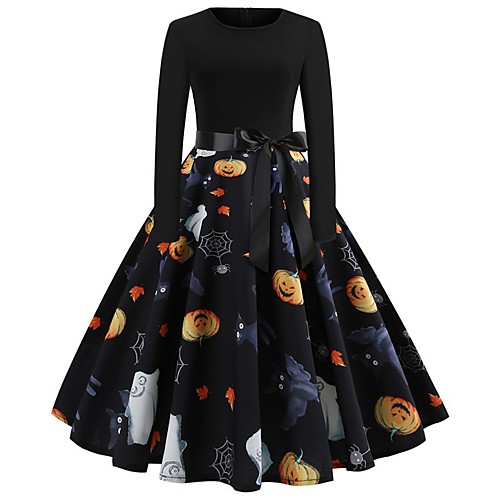 Women's Halloween A Line Dress Knee Length Dress Yellow White Black Long Sleeve Pumpkin Skeleton Print Patchwork Bow Print Fall Spring Round Neck Hot Vintage Slim 2021 S M L XL XXL
Women's Halloween A Line Dress Knee Length Dress Yellow White Black Long Sleeve Pumpkin Skeleton Print Patchwork Bow Print Fall Spring Round Neck Hot Vintage Slim 2021 S M L XL XXL