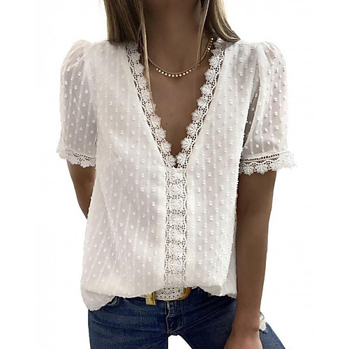 Women's Blouse Shirt Solid Colored Lace Trims V Neck Basic Tops Loose White Black Dusty Blue
Women's Blouse Shirt Solid Colored Lace Trims V Neck Basic Tops Loose White Black Dusty Blue