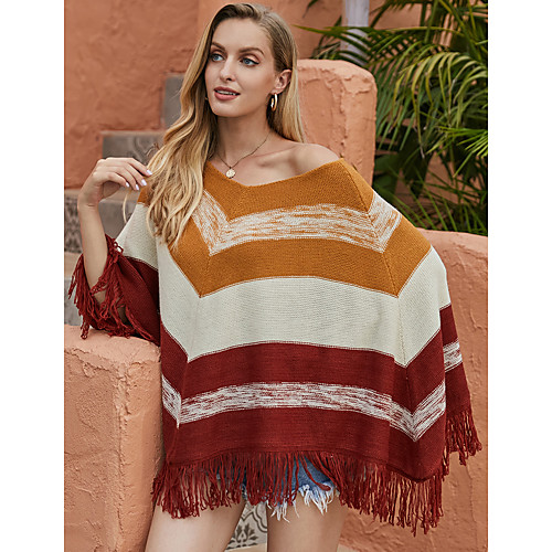 Women's Basic Tassel Knitted Color Block Cloak / Capes Sleeveless Sweater Cardigans Boat Neck Fall Winter Rainbow
Women's Basic Tassel Knitted Color Block Cloak / Capes Sleeveless Sweater Cardigans Boat Neck Fall Winter Rainbow