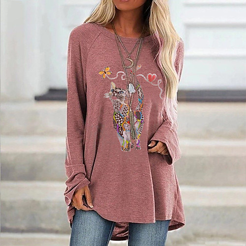 Women's T shirt Dress Tunic T shirt Cat Long Sleeve Print Round Neck Basic Tops Cotton White Black Blue
Women's T shirt Dress Tunic T shirt Cat Long Sleeve Print Round Neck Basic Tops Cotton White Black Blue