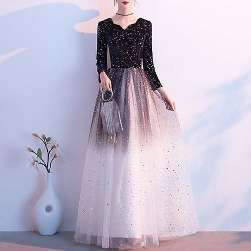 A-Line Glittering Minimalist Wedding Guest Formal Evening Dress V Neck Long Sleeve Floor Length Tulle Velvet with Sequin 2021
A-Line Glittering Minimalist Wedding Guest Formal Evening Dress V Neck Long Sleeve Floor Length Tulle Velvet with Sequin 2021