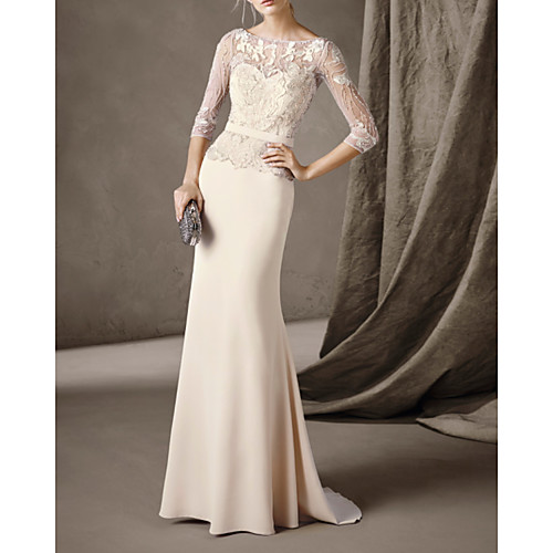 Mermaid / Trumpet Cut Out Elegant Engagement Formal Evening Dress Illusion Neck 3/4 Length Sleeve Sweep / Brush Train Stretch Satin with Beading Lace Insert 2021
Mermaid / Trumpet Cut Out Elegant Engagement Formal Evening Dress Illusion Neck 3/4 Length Sleeve Sweep / Brush Train Stretch Satin with Beading Lace Insert 2021