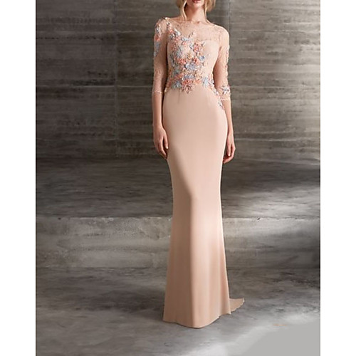 Sheath / Column Sexy Floral Engagement Formal Evening Dress Jewel Neck 3/4 Length Sleeve Sweep / Brush Train Lace Satin with Lace Insert Appliques 2021
Sheath / Column Sexy Floral Engagement Formal Evening Dress Jewel Neck 3/4 Length Sleeve Sweep / Brush Train Lace Satin with Lace Insert Appliques 2021