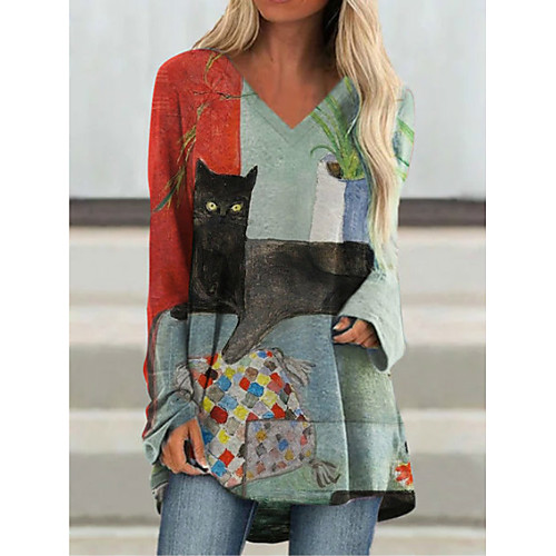 Women's T shirt Dress Tunic T shirt Floral Color Block Long Sleeve Print V Neck Tops Basic Basic Top Rainbow
Women's T shirt Dress Tunic T shirt Floral Color Block Long Sleeve Print V Neck Tops Basic Basic Top Rainbow