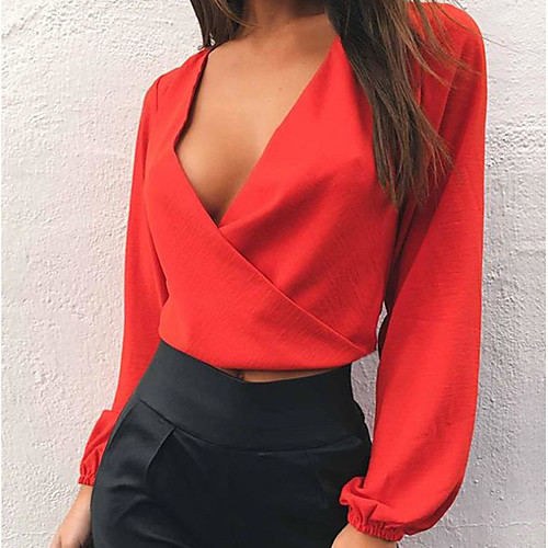 Women's Blouse Solid Colored Long Sleeve Backless V Neck Sexy Tops White Black Red / Crop
Women's Blouse Solid Colored Long Sleeve Backless V Neck Sexy Tops White Black Red / Crop