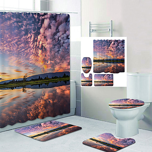Pink Fire Cloud Small Lake Digital Printing Four-piece Set Shower Curtains and Hooks Modern Polyester Machine Made Waterproof Bathroom
Pink Fire Cloud Small Lake Digital Printing Four-piece Set Shower Curtains and Hooks Modern Polyester Machine Made Waterproof Bathroom