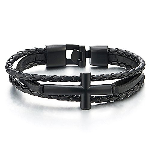 black horizontal sideway lateral cross braided leather bangle bracelet men women three-row wristband
black horizontal sideway lateral cross braided leather bangle bracelet men women three-row wristband
