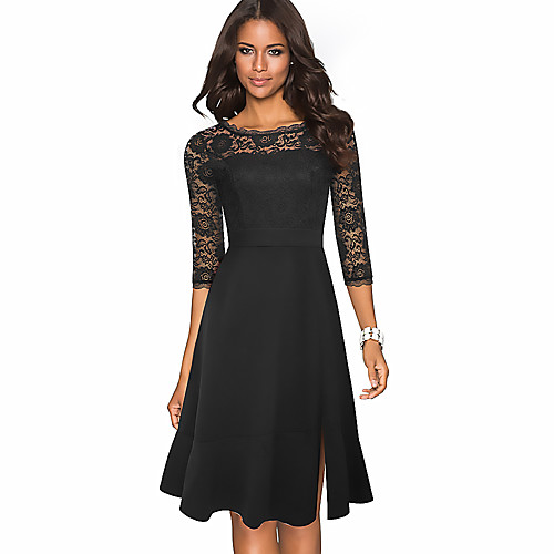 Women's Sheath Dress Knee Length Dress Black Red 3/4 Length Sleeve Solid Color Lace Patchwork Fall Round Neck Elegant Slim 2021 S M L XL XXL / Cotton / Cotton
Women's Sheath Dress Knee Length Dress Black Red 3/4 Length Sleeve Solid Color Lace Patchwork Fall Round Neck Elegant Slim 2021 S M L XL XXL / Cotton / Cotton
