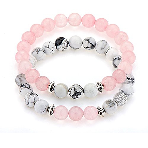 long distance couples bracelets 8mm howlite & natural stone beads 2 pieces, 7.5 pink
long distance couples bracelets 8mm howlite & natural stone beads 2 pieces, 7.5 pink