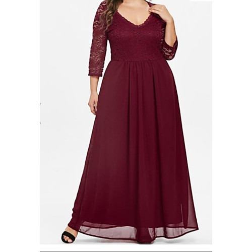 Women's Swing Dress Maxi long Dress Wine Black 3/4 Length Sleeve Solid Color Lace Patchwork Fall V Neck Elegant 2021 XL XXL 3XL 4XL 5XL / Plus Size
Women's Swing Dress Maxi long Dress Wine Black 3/4 Length Sleeve Solid Color Lace Patchwork Fall V Neck Elegant 2021 XL XXL 3XL 4XL 5XL / Plus Size