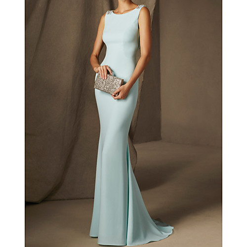 Mermaid / Trumpet Beautiful Back Sexy Engagement Formal Evening Dress Boat Neck Sleeveless Court Train Stretch Satin with Beading 2021
Mermaid / Trumpet Beautiful Back Sexy Engagement Formal Evening Dress Boat Neck Sleeveless Court Train Stretch Satin with Beading 2021