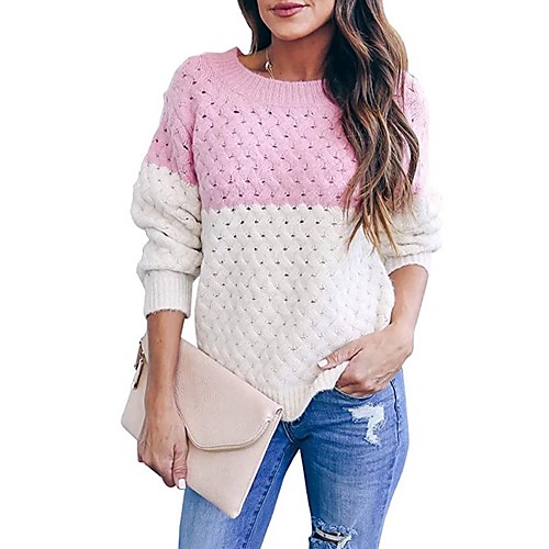 Women's Knitted Color Block Pullover Long Sleeve Sweater Cardigans Crew Neck Fall Winter Black Blue Blushing Pink
Women's Knitted Color Block Pullover Long Sleeve Sweater Cardigans Crew Neck Fall Winter Black Blue Blushing Pink