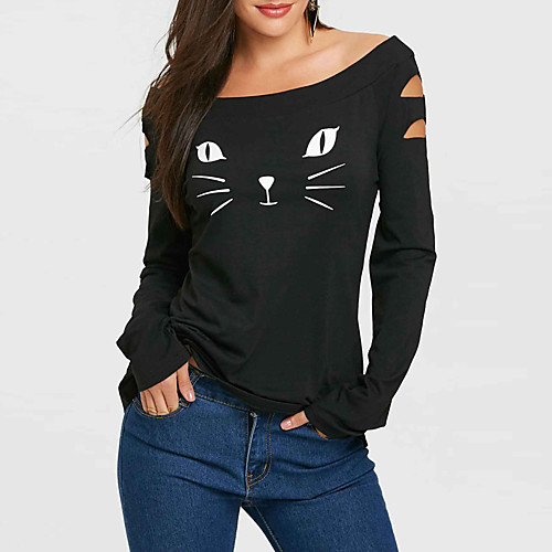 Women's T-shirt Cat Long Sleeve Cut Out Off Shoulder Tops Cotton Basic Basic Top Black Red
Women's T-shirt Cat Long Sleeve Cut Out Off Shoulder Tops Cotton Basic Basic Top Black Red