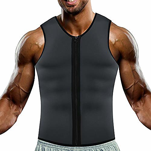 men neoprene sweat sauna vest workout waist trainer slimming tank top fat burner for weight loss (grey and blue inner, 3xl).
men neoprene sweat sauna vest workout waist trainer slimming tank top fat burner for weight loss (grey and blue inner, 3xl).