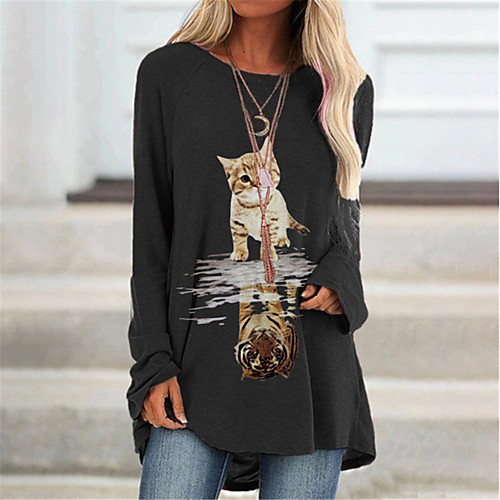 Women's Blouse Shirt Cat Long Sleeve Print Round Neck Tops Black Blue Dusty Rose
Women's Blouse Shirt Cat Long Sleeve Print Round Neck Tops Black Blue Dusty Rose
