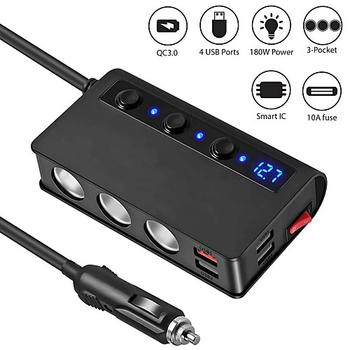 Car 1 drag 3 Plug Multifunctional Car Charger 4 port USB 12V-24V Socket Splitter Plug LED Voltage display with Independent power switch
Car 1 drag 3 Plug Multifunctional Car Charger 4 port USB 12V-24V Socket Splitter Plug LED Voltage display with Independent power switch