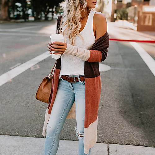 Women's Knitted Color Block Cardigan Long Sleeve Sweater Cardigans V Neck Fall Black Blue Yellow
Women's Knitted Color Block Cardigan Long Sleeve Sweater Cardigans V Neck Fall Black Blue Yellow