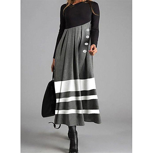 Women's Shift Dress Maxi long Dress Gray Long Sleeve Striped Color Block Button Fall Winter Round Neck Casual 2021 M L XL XXL 3XL
Women's Shift Dress Maxi long Dress Gray Long Sleeve Striped Color Block Button Fall Winter Round Neck Casual 2021 M L XL XXL 3XL