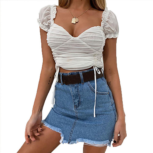 Women's Crop Top Solid Colored Long Sleeve Pleated Mesh U Neck Sexy Streetwear Tops White
Women's Crop Top Solid Colored Long Sleeve Pleated Mesh U Neck Sexy Streetwear Tops White