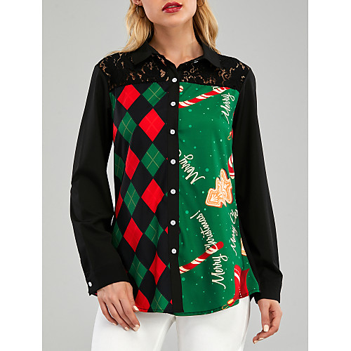 Women's Blouse Shirt Color Block Long Sleeve Asymmetric Print Shirt Collar Christmas Tops Black
Women's Blouse Shirt Color Block Long Sleeve Asymmetric Print Shirt Collar Christmas Tops Black