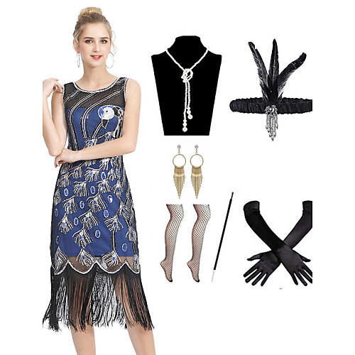 The Great Gatsby 1920s Vintage Vacation Dress Flapper Dress Outfits Masquerade Prom Dress Women's Tassel Fringe Costume Blue Vintage Cosplay Party Prom / Gloves / Headwear / Necklace / Earrings
The Great Gatsby 1920s Vintage Vacation Dress Flapper Dress Outfits Masquerade Prom Dress Women's Tassel Fringe Costume Blue Vintage Cosplay Party Prom / Gloves / Headwear / Necklace / Earrings