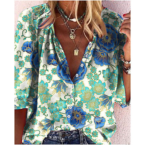 Women's Blouse Shirt Floral Abstract Flower Long Sleeve Print V Neck Basic Tops Blue / Green Red Green
Women's Blouse Shirt Floral Abstract Flower Long Sleeve Print V Neck Basic Tops Blue / Green Red Green