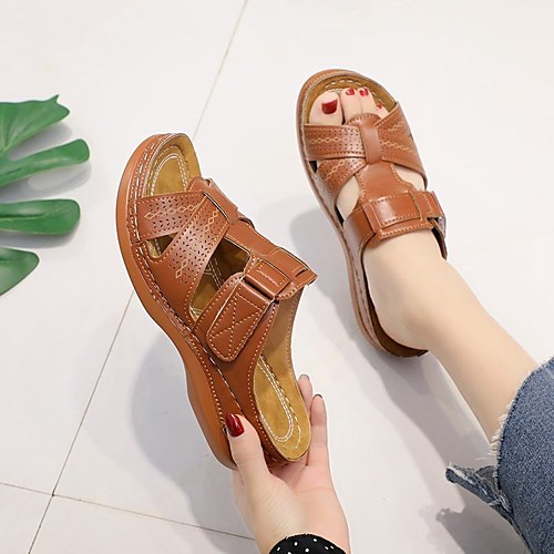 Women's Sandals Wedge Heel Round Toe Casual Minimalism Daily Running Shoes Faux Fur Damask Light Brown Black Burgundy
Women's Sandals Wedge Heel Round Toe Casual Minimalism Daily Running Shoes Faux Fur Damask Light Brown Black Burgundy
