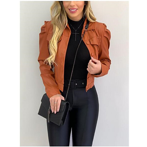 Women's Faux Leather Jacket Going out Spring & Fall Short Coat Shirt Collar Regular Fit Jacket Long Sleeve Solid Colored Wine Army Green
Women's Faux Leather Jacket Going out Spring & Fall Short Coat Shirt Collar Regular Fit Jacket Long Sleeve Solid Colored Wine Army Green