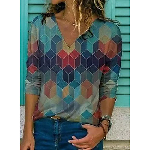 Women's Plus Size Blouse Color Block Long Sleeve Print V Neck Elegant Tops Blue
Women's Plus Size Blouse Color Block Long Sleeve Print V Neck Elegant Tops Blue