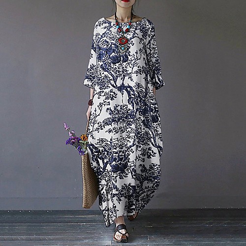 Women's A Line Dress Maxi long Dress White Navy Blue 3/4 Length Sleeve Print Print Fall Winter Round Neck Casual Going out Loose 2021 M L XL XXL 3XL 4XL 5XL / Cotton / Cotton
Women's A Line Dress Maxi long Dress White Navy Blue 3/4 Length Sleeve Print Print Fall Winter Round Neck Casual Going out Loose 2021 M L XL XXL 3XL 4XL 5XL / Cotton / Cotton