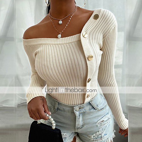 Women's Distressed Knitted Button Striped Solid Color Pullover Long Sleeve Sweater Cardigans Crew Neck Fall Winter White Black Blue
Women's Distressed Knitted Button Striped Solid Color Pullover Long Sleeve Sweater Cardigans Crew Neck Fall Winter White Black Blue