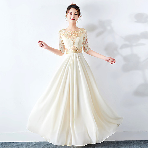 A-Line Empire Elegant Wedding Guest Engagement Dress Jewel Neck Half Sleeve Floor Length Chiffon with Appliques 2021
A-Line Empire Elegant Wedding Guest Engagement Dress Jewel Neck Half Sleeve Floor Length Chiffon with Appliques 2021