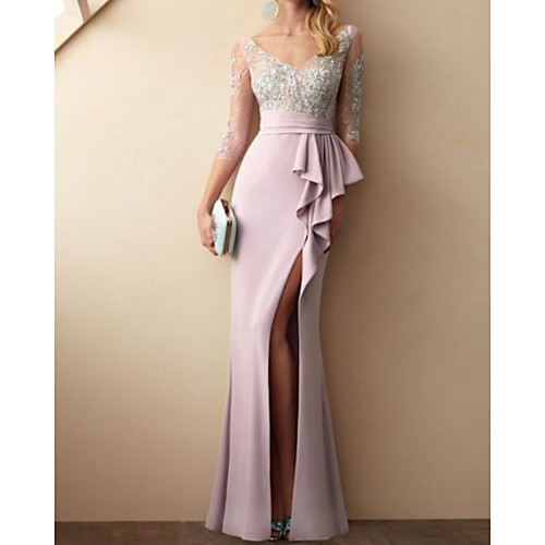 Mermaid / Trumpet Beautiful Back Sexy Engagement Formal Evening Dress V Neck 3/4 Length Sleeve Sweep / Brush Train Lace Stretch Satin with Ruffles Split Appliques 2021
Mermaid / Trumpet Beautiful Back Sexy Engagement Formal Evening Dress V Neck 3/4 Length Sleeve Sweep / Brush Train Lace Stretch Satin with Ruffles Split Appliques 2021