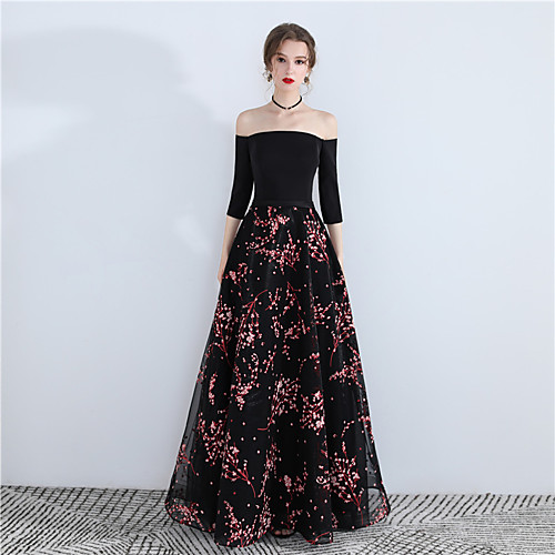 A-Line Sexy Floral Wedding Guest Prom Dress Off Shoulder 3/4 Length Sleeve Floor Length Satin with Pattern / Print 2021
A-Line Sexy Floral Wedding Guest Prom Dress Off Shoulder 3/4 Length Sleeve Floor Length Satin with Pattern / Print 2021