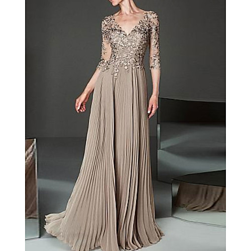 A-Line Mother of the Bride Dress Elegant & Luxurious V Neck Floor Length Chiffon Tulle 3/4 Length Sleeve with Pleats Appliques 2021
A-Line Mother of the Bride Dress Elegant & Luxurious V Neck Floor Length Chiffon Tulle 3/4 Length Sleeve with Pleats Appliques 2021