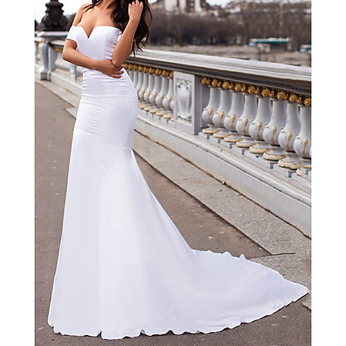 Mermaid / Trumpet Wedding Dresses Off Shoulder Court Train Stretch Satin Sleeveless Simple with 2021
Mermaid / Trumpet Wedding Dresses Off Shoulder Court Train Stretch Satin Sleeveless Simple with 2021