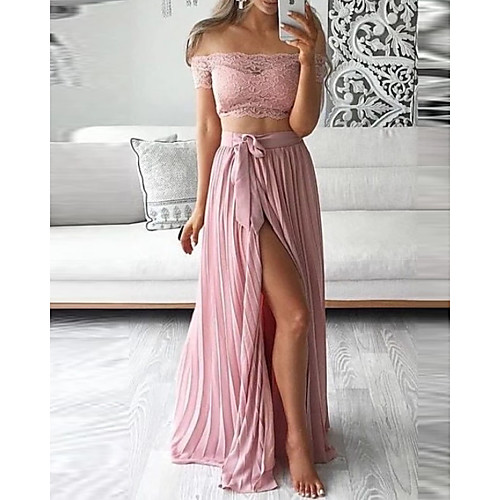 Two Piece Minimalist Sexy Holiday Prom Dress Off Shoulder Sleeveless Floor Length Chiffon with Pleats Split 2021
Two Piece Minimalist Sexy Holiday Prom Dress Off Shoulder Sleeveless Floor Length Chiffon with Pleats Split 2021