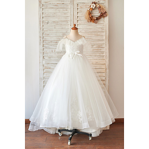 Princess Floor Length Flower Girl Dresses Wedding Lace Sleeveless V Neck with Bow(s)
Princess Floor Length Flower Girl Dresses Wedding Lace Sleeveless V Neck with Bow(s)