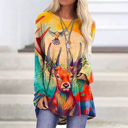 Women's T shirt Dress Tie Dye Reindeer Bird Long Sleeve Patchwork Print Round Neck Tops Chinoiserie Basic Top Rainbow
Women's T shirt Dress Tie Dye Reindeer Bird Long Sleeve Patchwork Print Round Neck Tops Chinoiserie Basic Top Rainbow